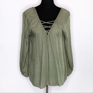 Jack by BB Dakota army green lace up front top
